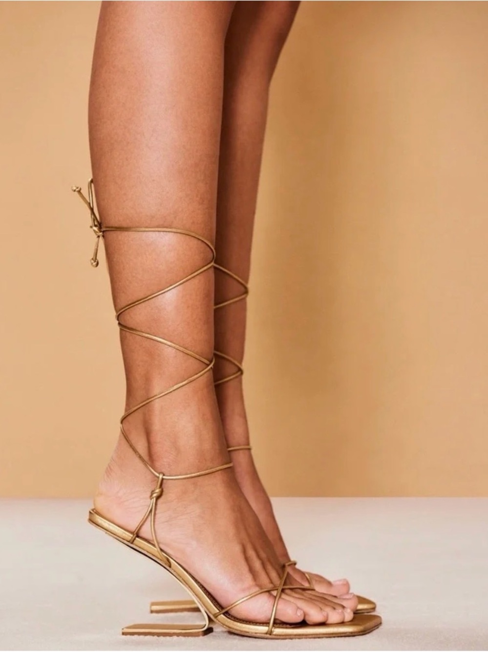 cult gaia Gold Lace-Up Heeled Sandals NWT